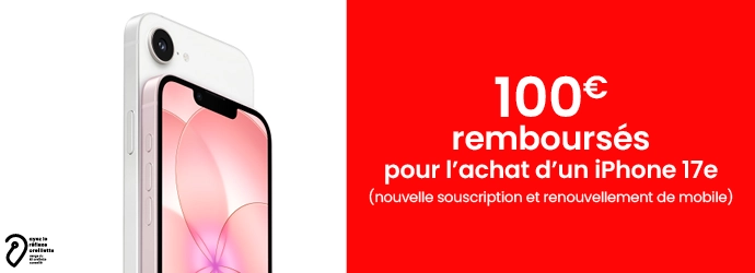 Visuel offre de remboursement 100€ achat iphone 17e